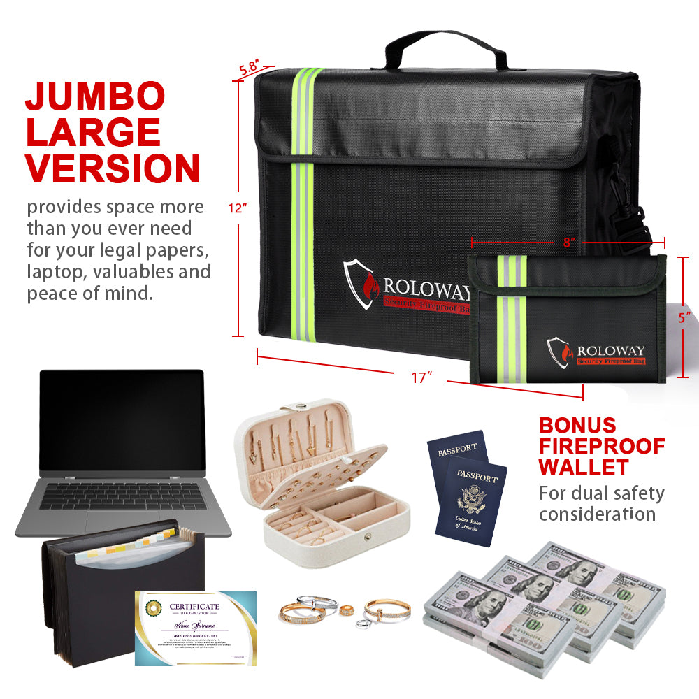 ROLOWAY JUMBO fireproof bag with reflective strip 17x12x5.8 inches2