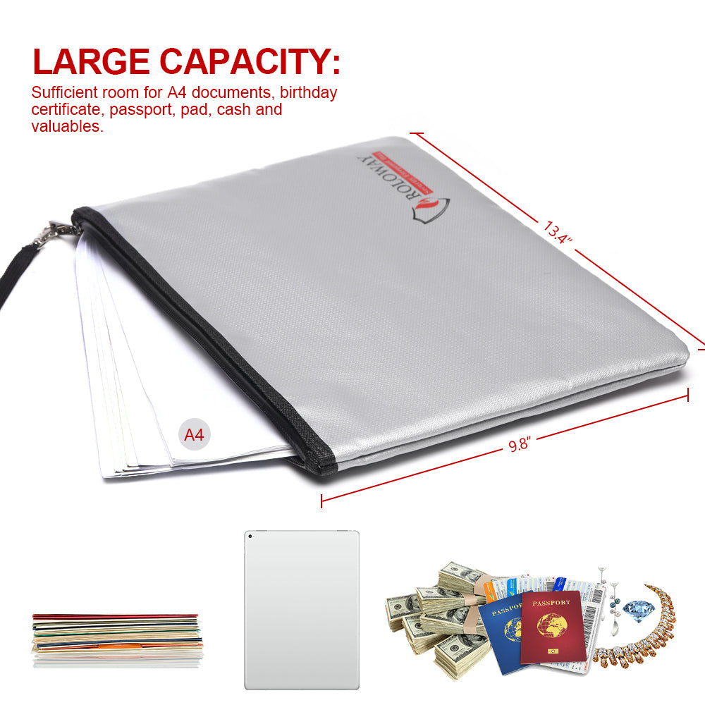 Bundle-ROLOWAY SAFE multi-layer fireproof file storage bag in black with lock and additional fireproof document bags6
