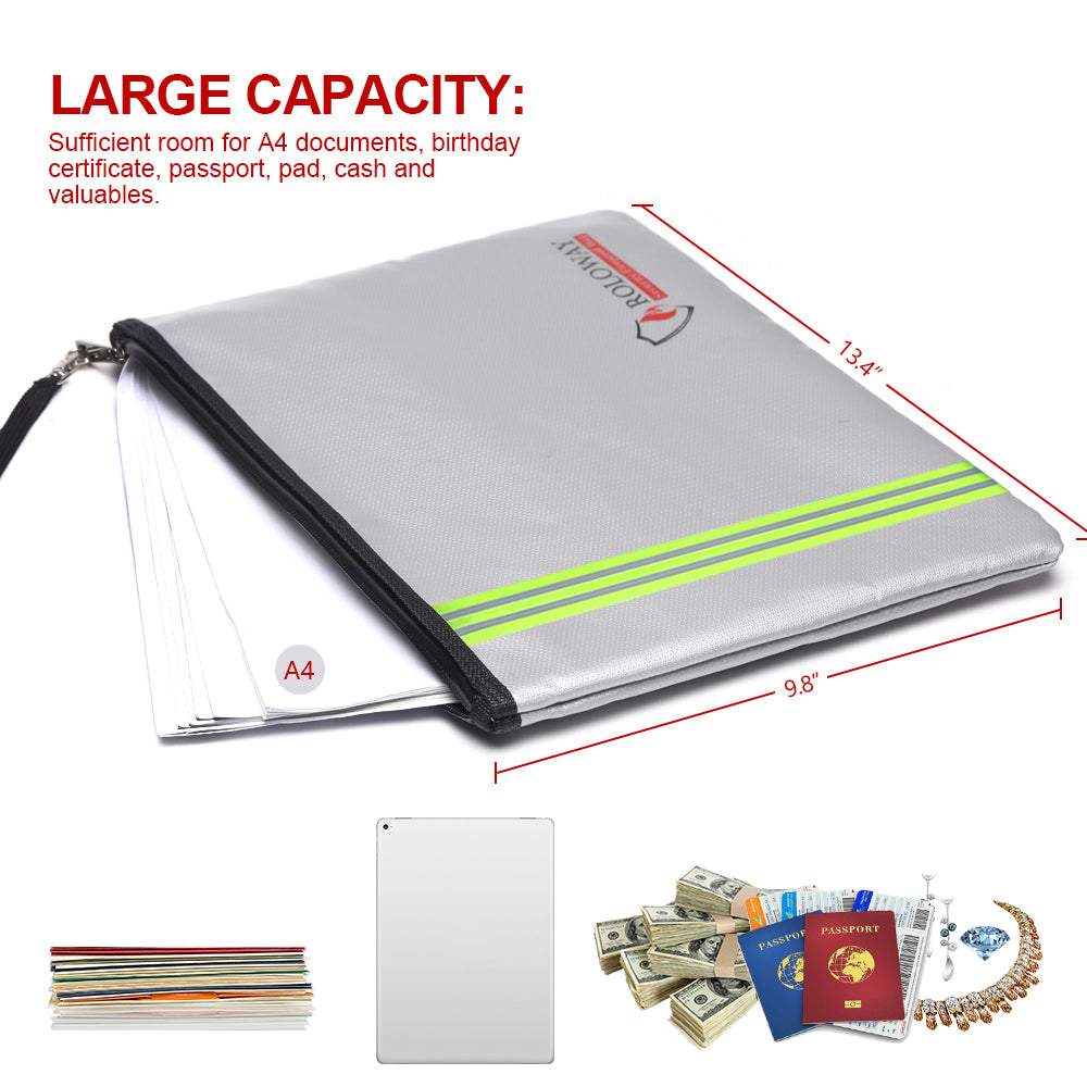 ROLOWAY Fireproof Document Bag with Reflective Strip, 13.4 x 9.8 inches2