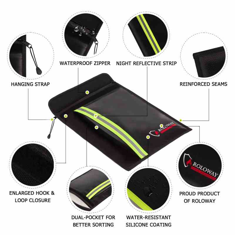 ROLOWAY Fireproof Document Bag 15x11 inch with Dual Pockets and Reflective Strip in Black1