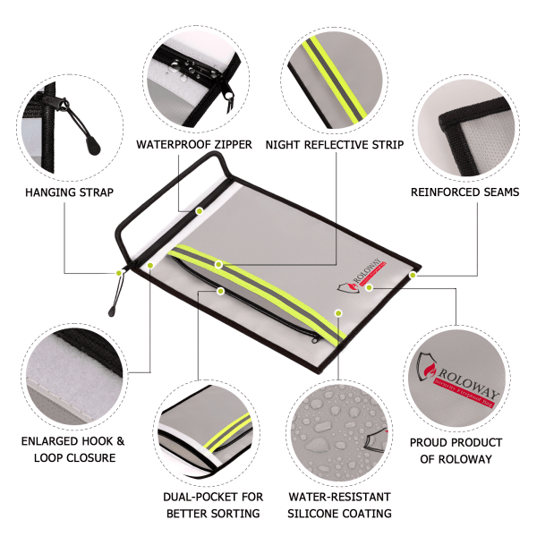 ROLOWAY fireproof document bag with reflective strip and dual pockets2