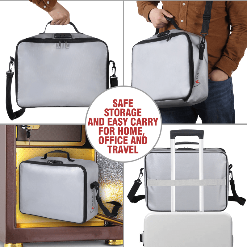 ROLOWAY silver multi-layer safe fireproof document bag with lock4