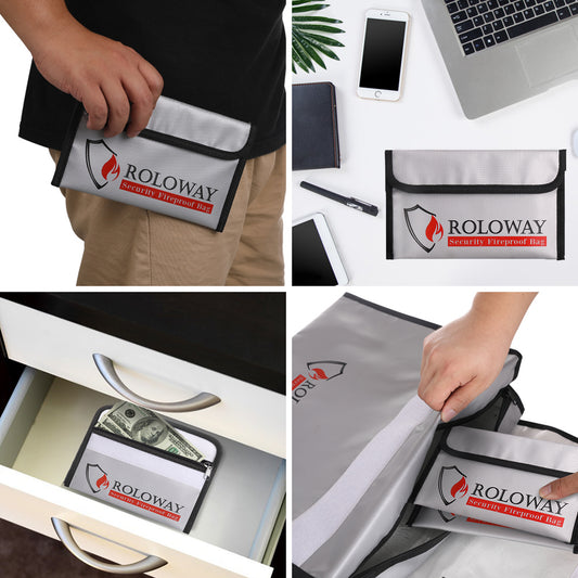 ROLOWAY SAFE small silver fireproof money bag 5x8 inches3