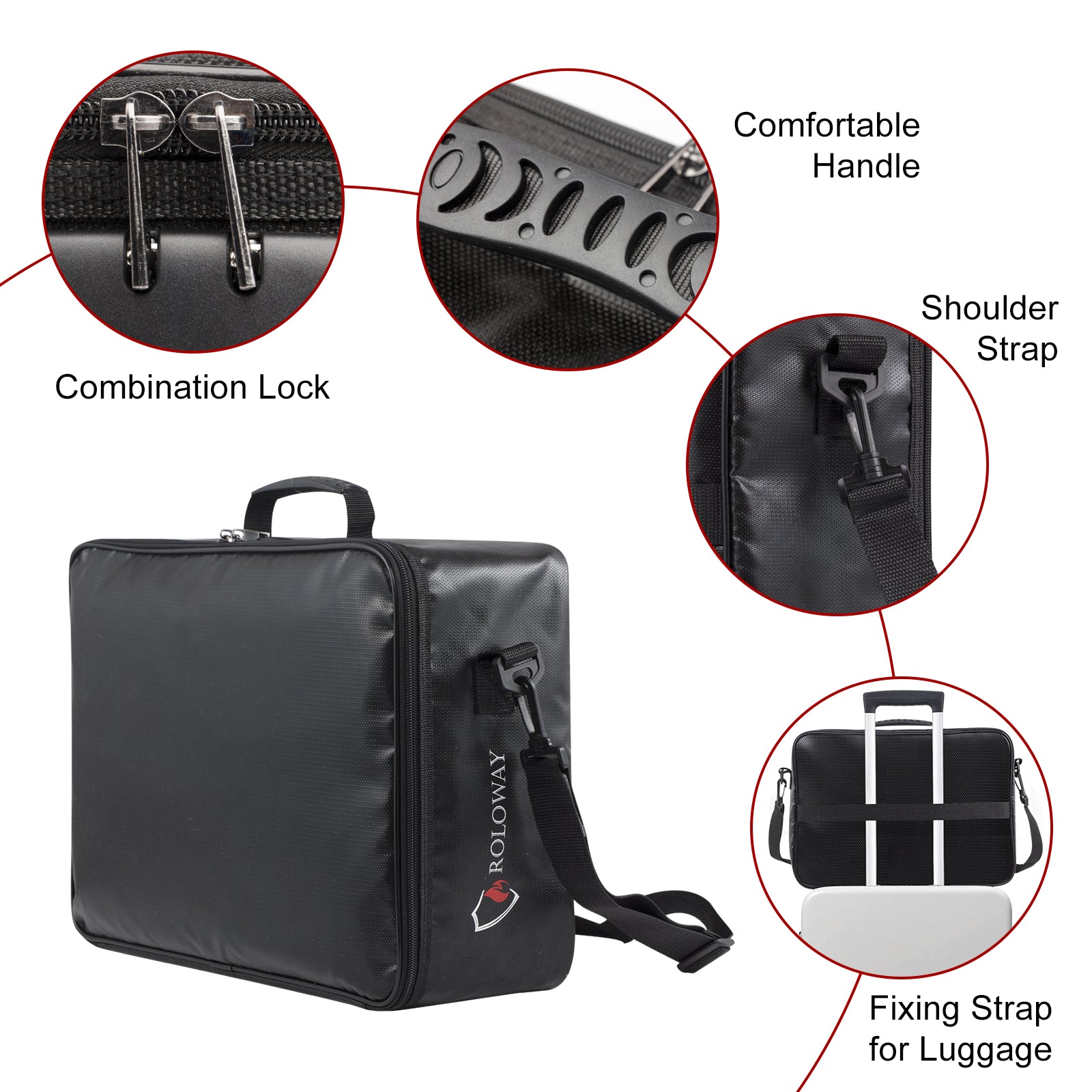 ROLOWAY multi-layer fireproof document bag with lock, 17 x 12 x 5 inches0