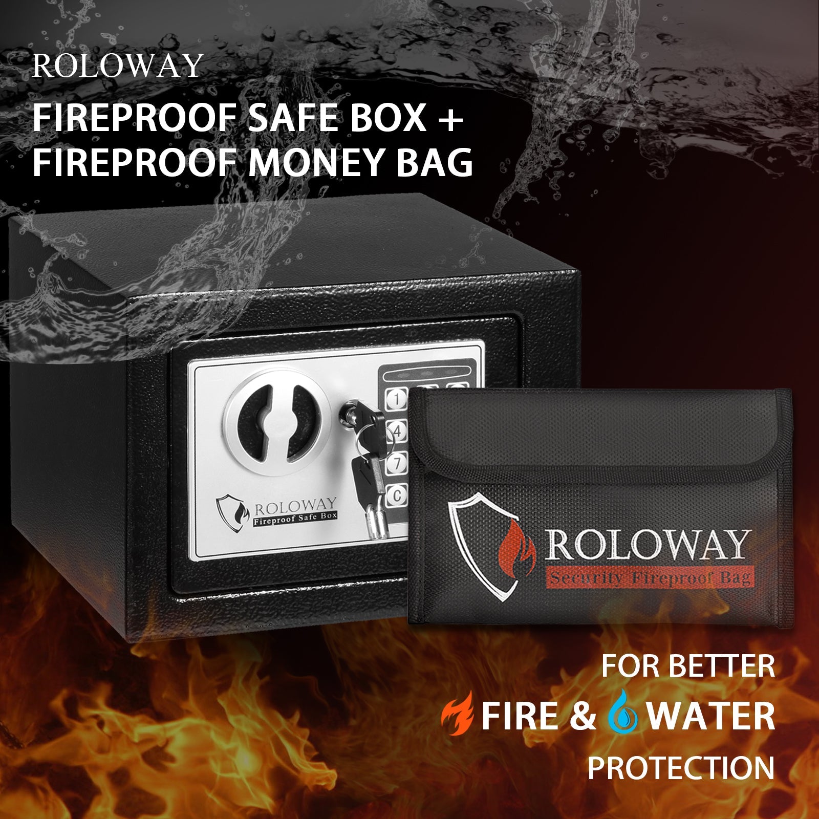 ROLOWAY SAFE steel small money safe box with fireproof cash bag bundle, 2-pack black5