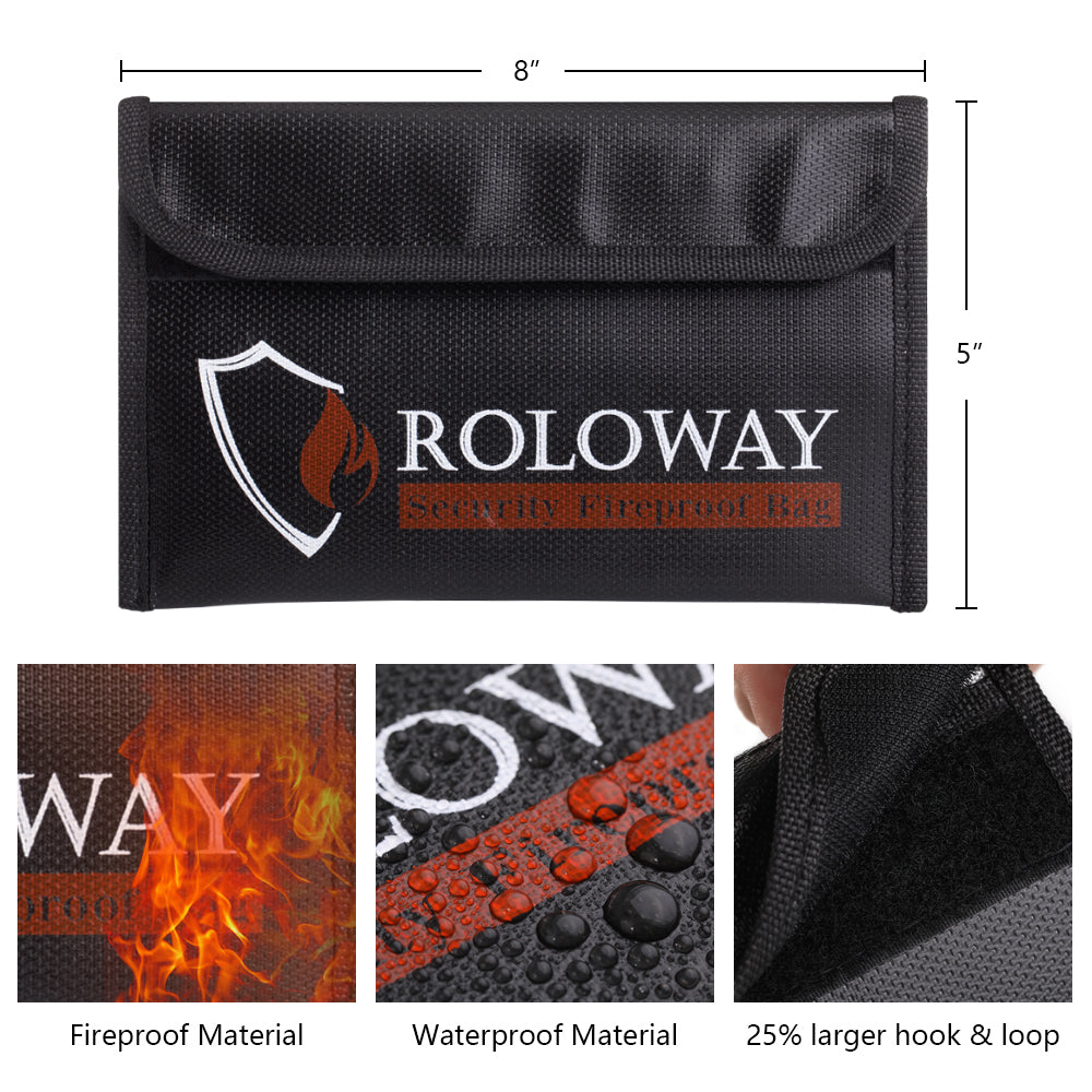 ROLOWAY SAFE small black and silver fireproof money bag 5x8 inches1