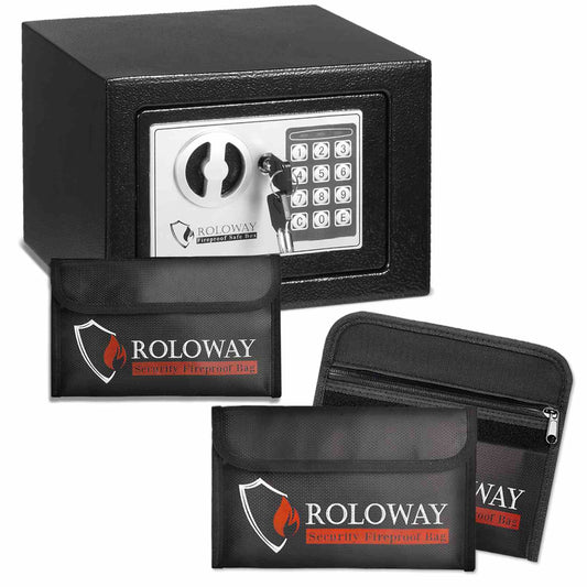 ROLOWAY SAFE steel small money safe box with fireproof cash bag bundle, 2-pack black4