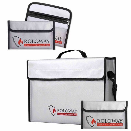 Bundle of ROLOWAY SAFE large and small silver fireproof bags with fireproof money bags 2-pack set6