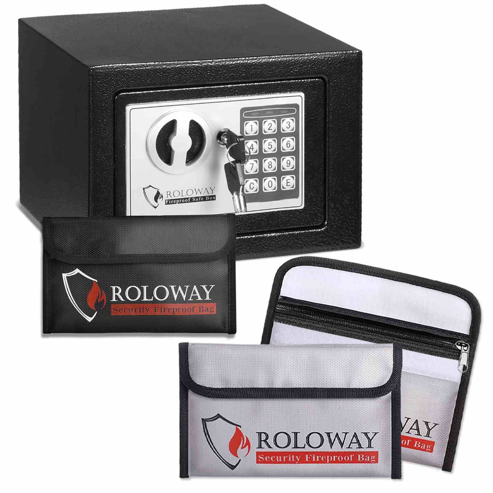 ROLOWAY SAFE steel small money safe box with fireproof money bag for cash and additional fireproof money bags, 2-pack silver2