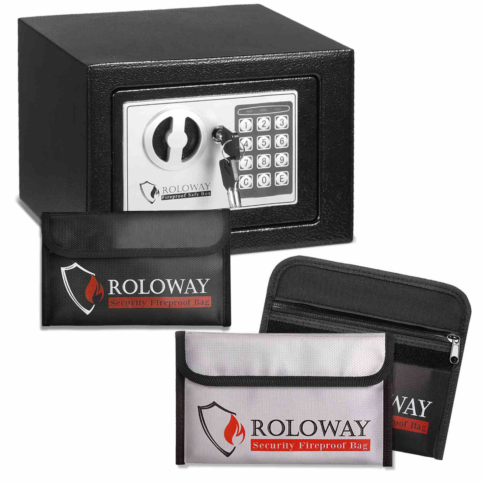 ROLOWAY SAFE steel small money safe box with fireproof cash bag bundle0