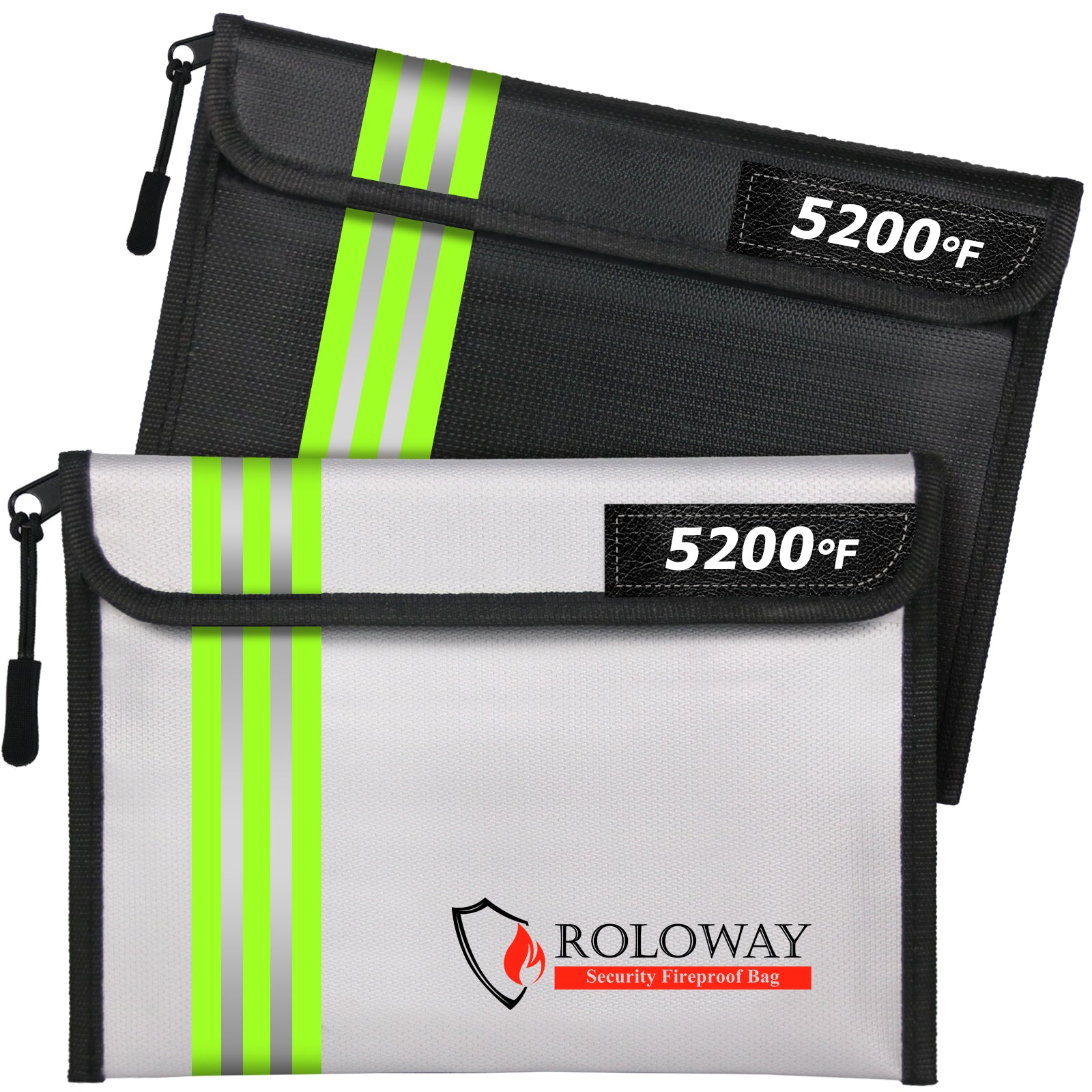 ROLOWAY Fireproof Bag (9.6 x 6.6 inch) with 5200°F Upgraded Aluminum Foil Layer(2-Pack)