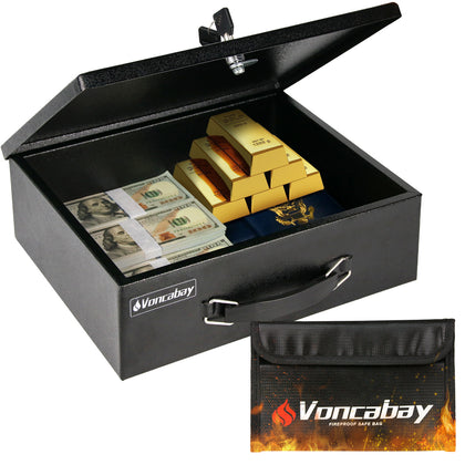 Fireproof Cash Storage Secure Money Safe Box | Black | Voncabay