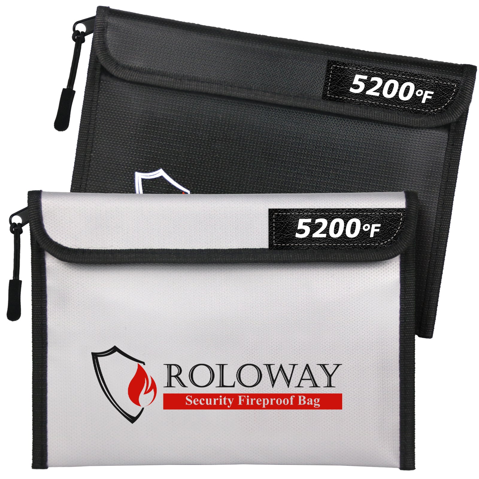 ROLOWAY Fireproof Bag (9.6 x 6.6 inch) 5200°F Heat Insulated with Reflective Strip(2-Pack)