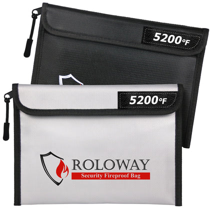 ROLOWAY Fireproof Bag (9.6 x 6.6 inch) with 5200°F Upgraded Aluminum Foil Layer(2-Pack)