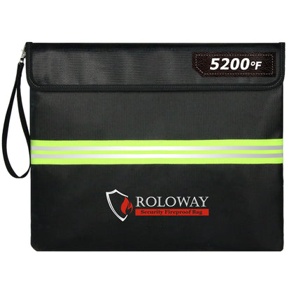 ROLOWAY Fireproof Document Bag (14 x 11 inch) with 5200°F Upgraded Aluminum Foil Layer(Black)
