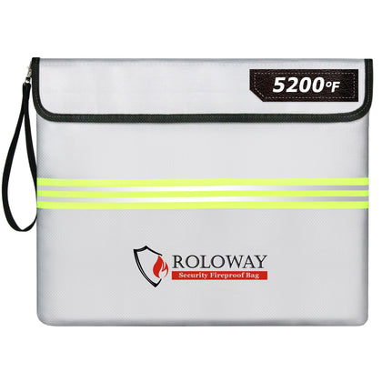 Roloway Large Silver Fireproof Document Bag - 5200? Resistant Safe Storage