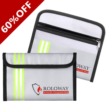 Fireproof money pouch | 2-pack 5 x 8 inch Silver with Reflective Strip | Roloway