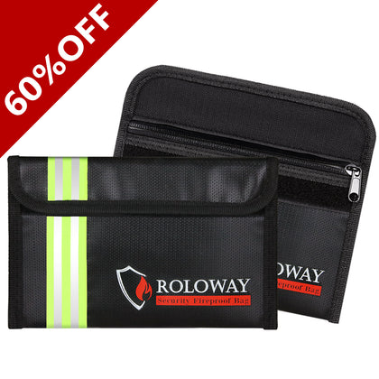 ROLOWAY SAFE Small Fireproof Bag with Reflective Strip (5 x 8 inches)(Black*2)