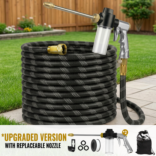 Expandable Garden Hose | 10-Mode High-Pressure Nozzle | Gray