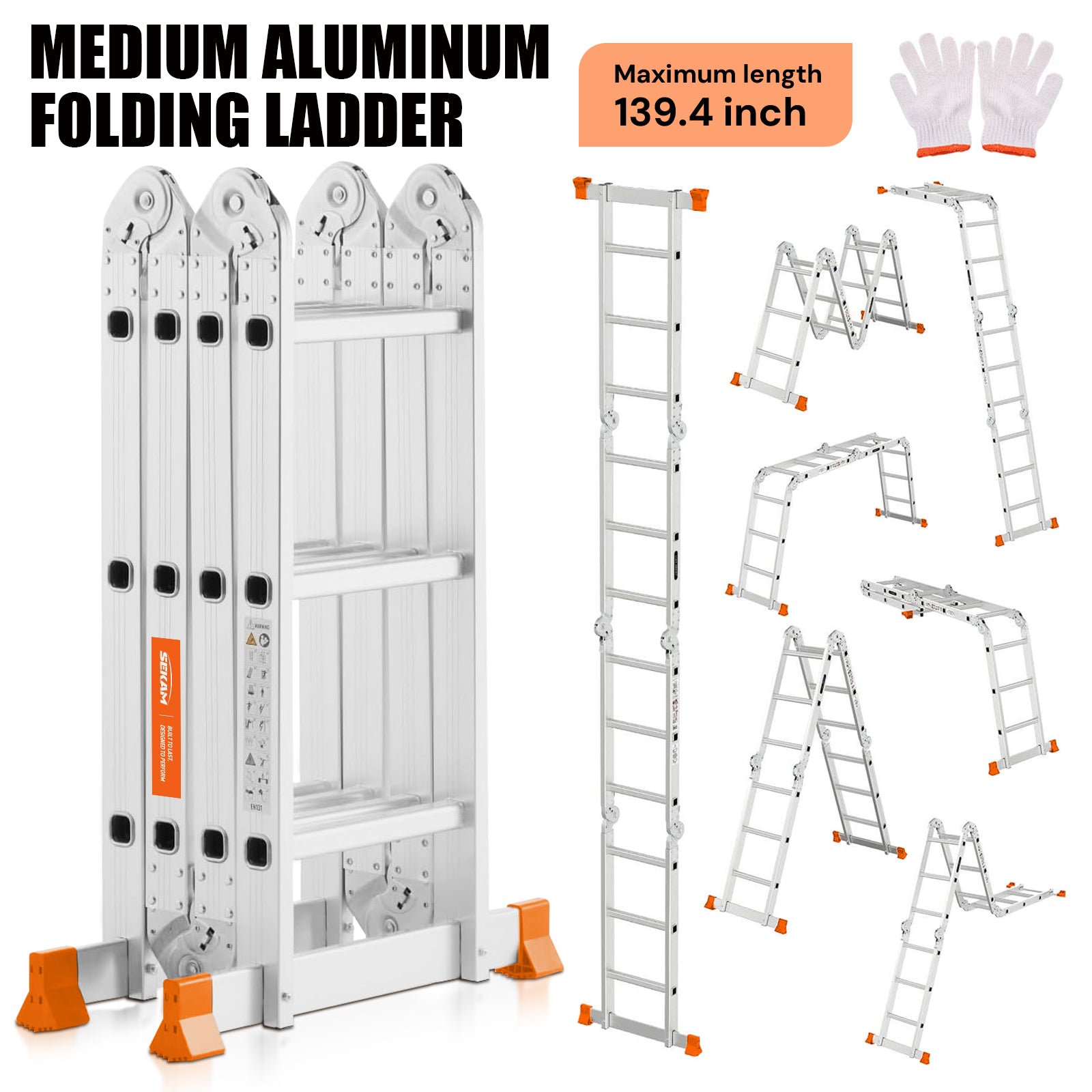 S-7-in-1 Aluminum Folding Ladder | Silver | Sekamtools