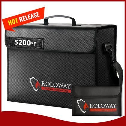 Large Glass Fiber Fireproof bag | 17x12x5.8 inch 5200℉ Black Fireproof Bag | Roloway