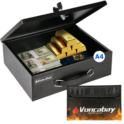 Voncabay Money Safe Box for Home & Fireproof Money Bag for Cash Safe(Black)