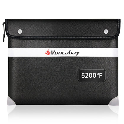 Fireproof Document Bag  |  5200℉ Black with Front Pocket | Voncabay