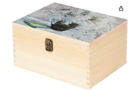SEKAM Wooden Extra Large Rectangle Unfinished Pine Wood Box Natural DIY Craft Stash Boxes with Hinged Lid and Front Clasp for Arts Hobbies and Home Storage-10.71x8x5.66 Inches