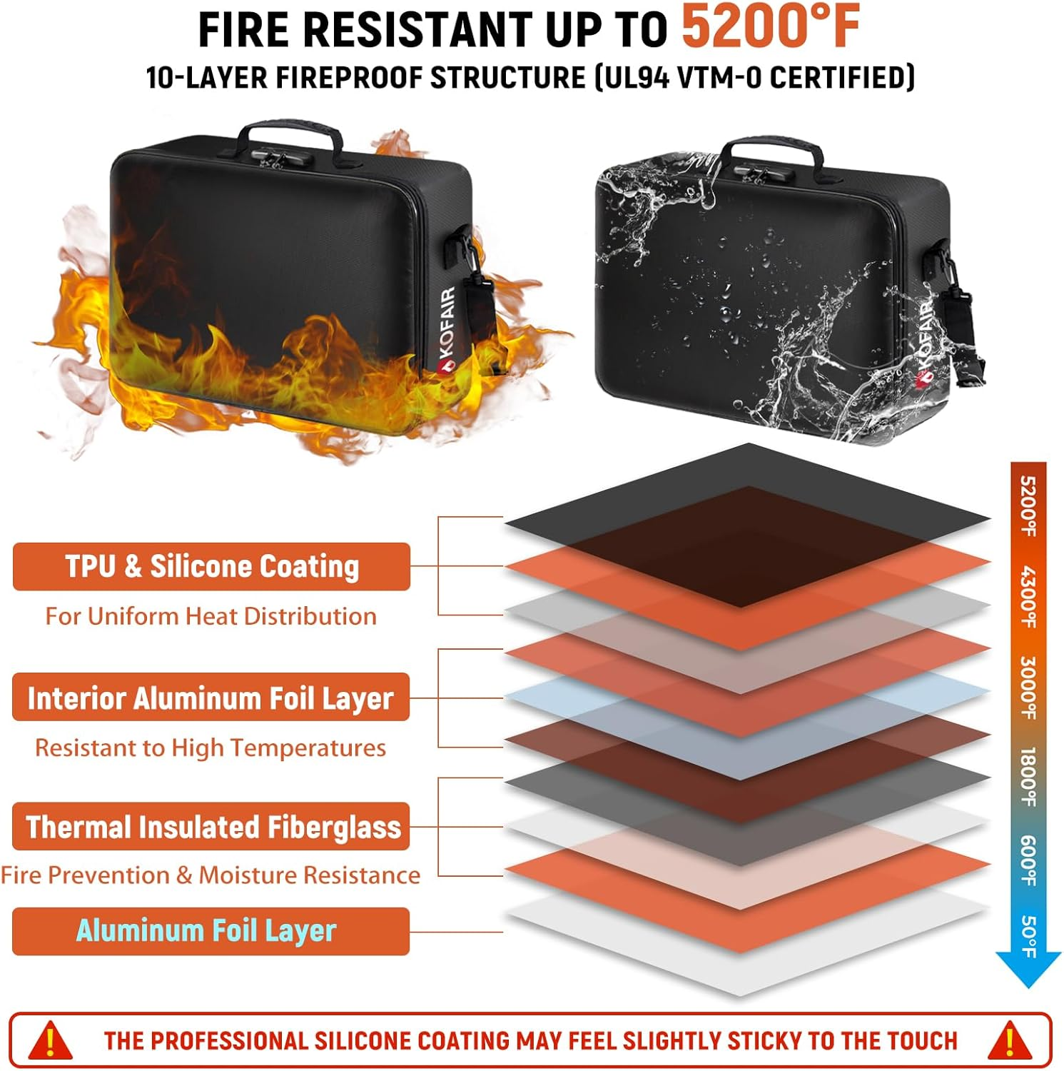 Fireproof bag 5200°F AL | Multilayer | Black | XL