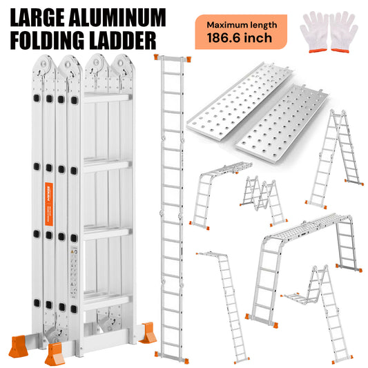 S-7-in-1 Aluminum Folding Ladder | Silver | Sekamtools