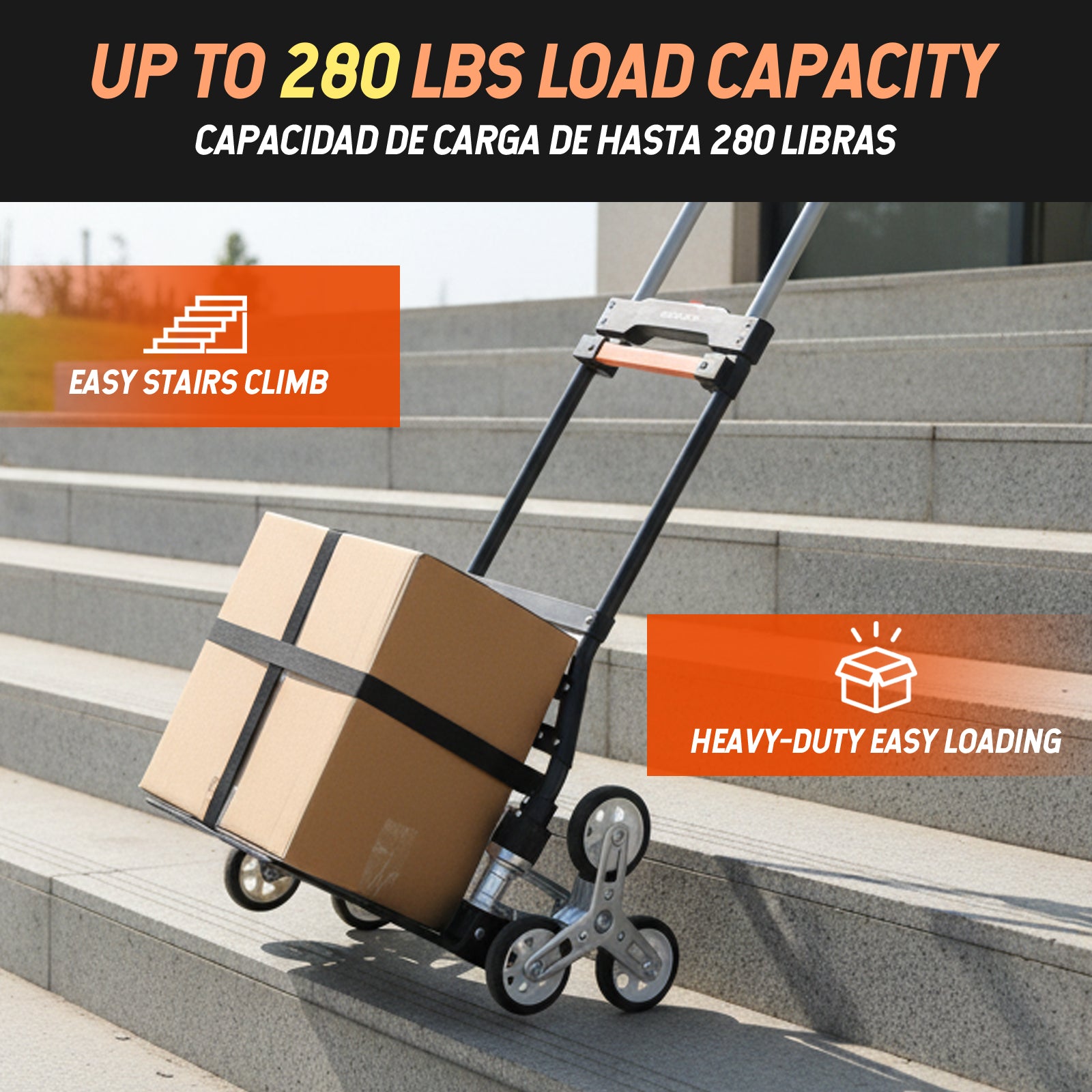 Foldable 6-wheel Stair Climbing Dolly | Black & Orange | Sekamtools