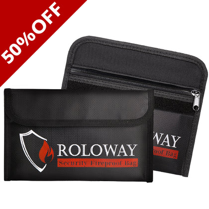 Fireproof money pouch | 2-pack 5x8 inch Black Bag | Roloway