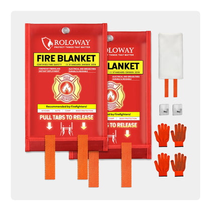 Emergency Fire Blanket for Home and Kitchen | 40x40 inch 2-Pack | Roloway