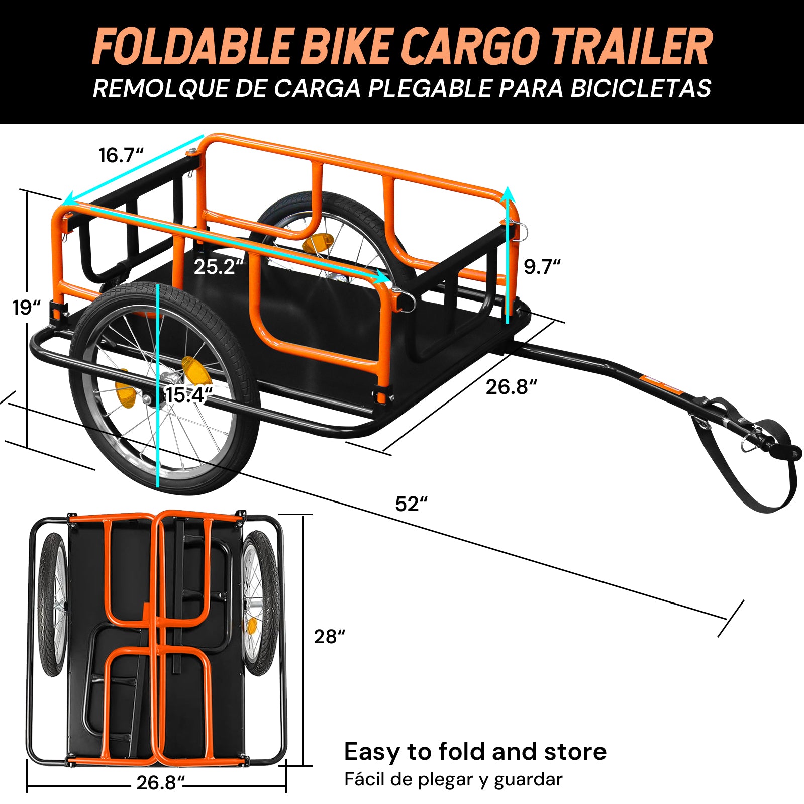 Foldable bicycle cargo trailer | Black & Orange | Sekamtools