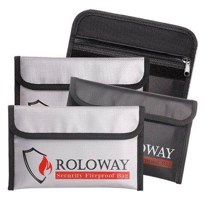 Fireproof money pouch | 4-pack 5x8 inches Silver & Black Bag | Roloway