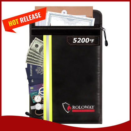 ROLOWAY Bolsa para documentos ignífuga mejorada a 5200 °F (15,5 x 11,5 pulgadas) (Negro) 