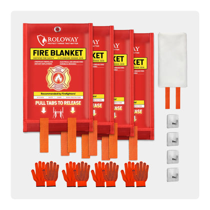 Emergency Fire Blanket for Home and Kitchen | 40 x 40 inch 4 Pack | Roloway