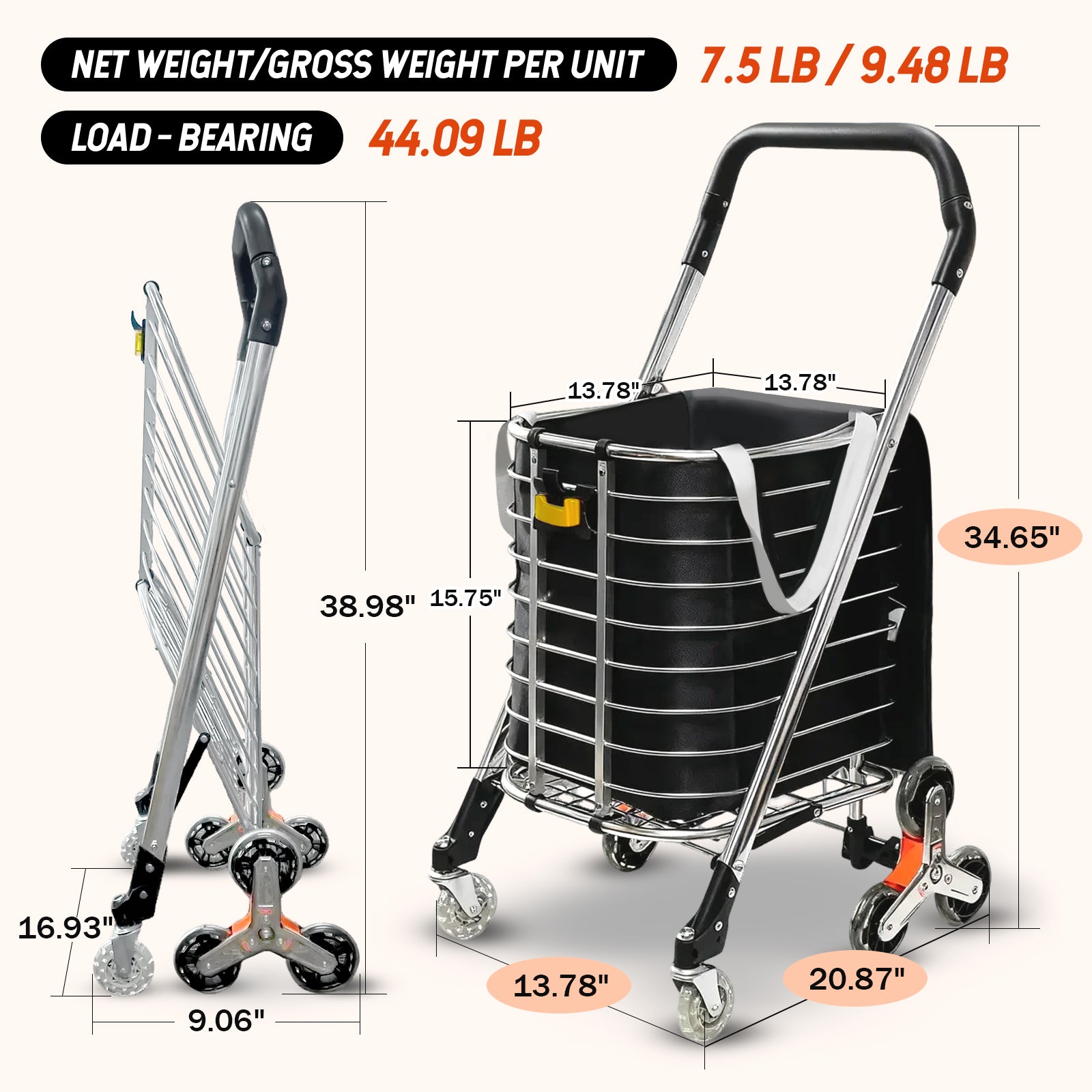 Foldable Stair-climbing Cart | Black & Sliver | Sekamtools