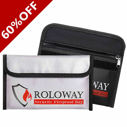ROLOWAY SAFE Petit sac d'argent ignifuge (5 x 8 pouces) (noir + argent) 