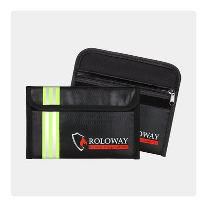 Fireproof money pouch | 2-pack 5x8 inch Black with Reflective Strip | Roloway