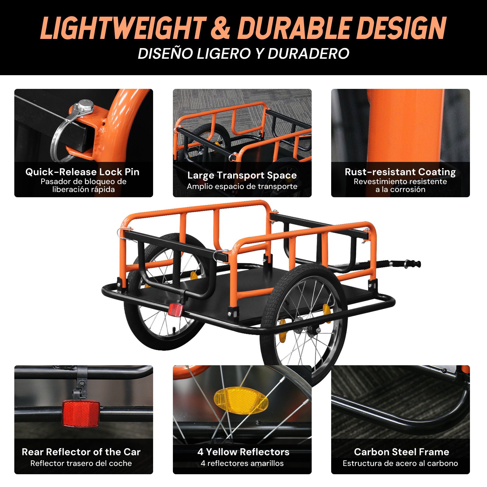 Foldable bicycle cargo trailer | Black & Orange | Sekamtools