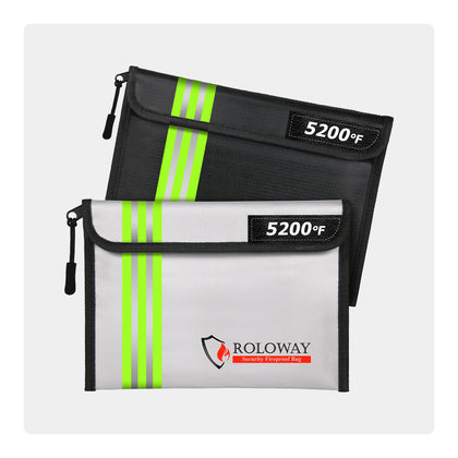 Fireproof bag | 2-pack 5200℉ Silver & Black with Reflective Strip | Roloway