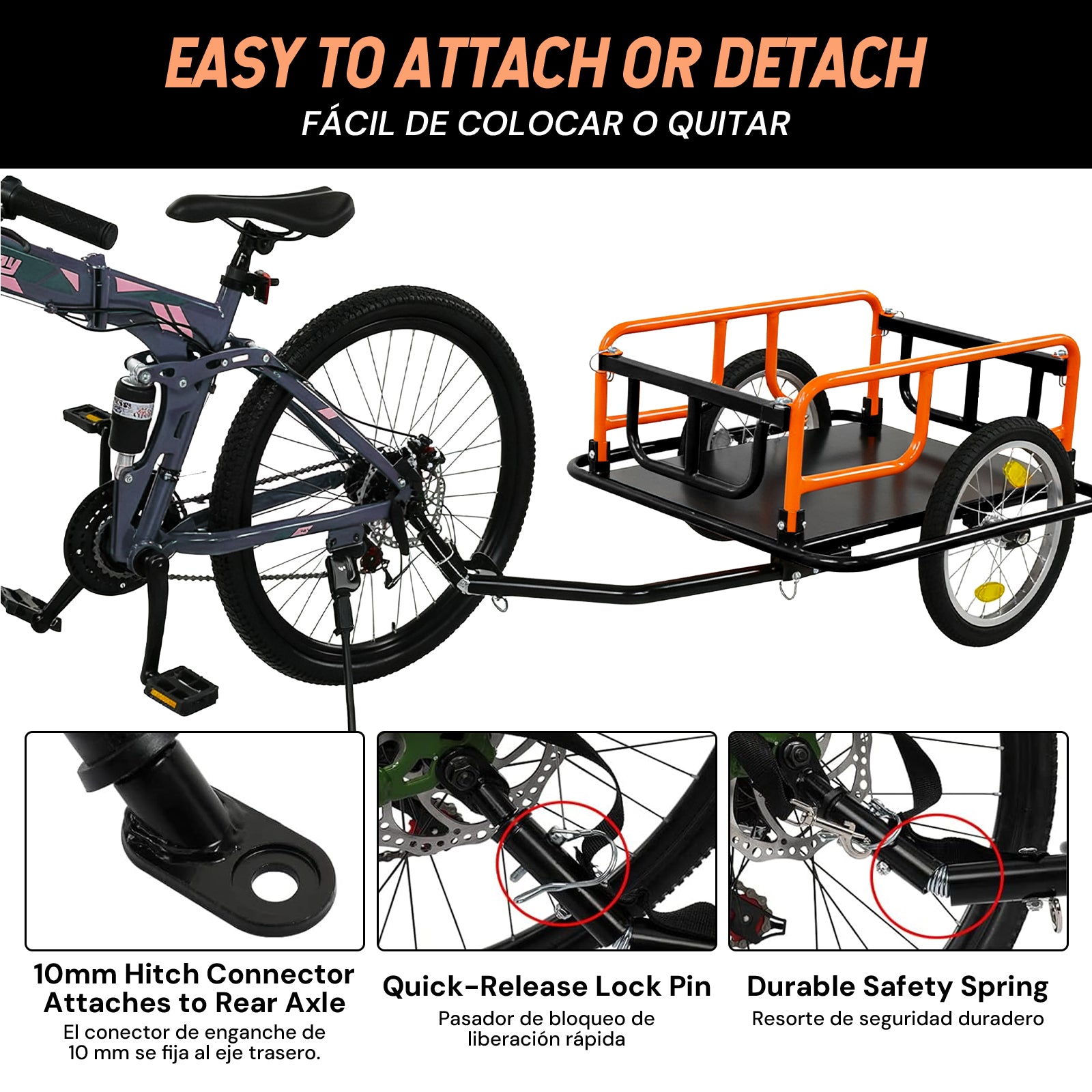 Foldable bicycle cargo trailer | Black & Orange | Sekamtools