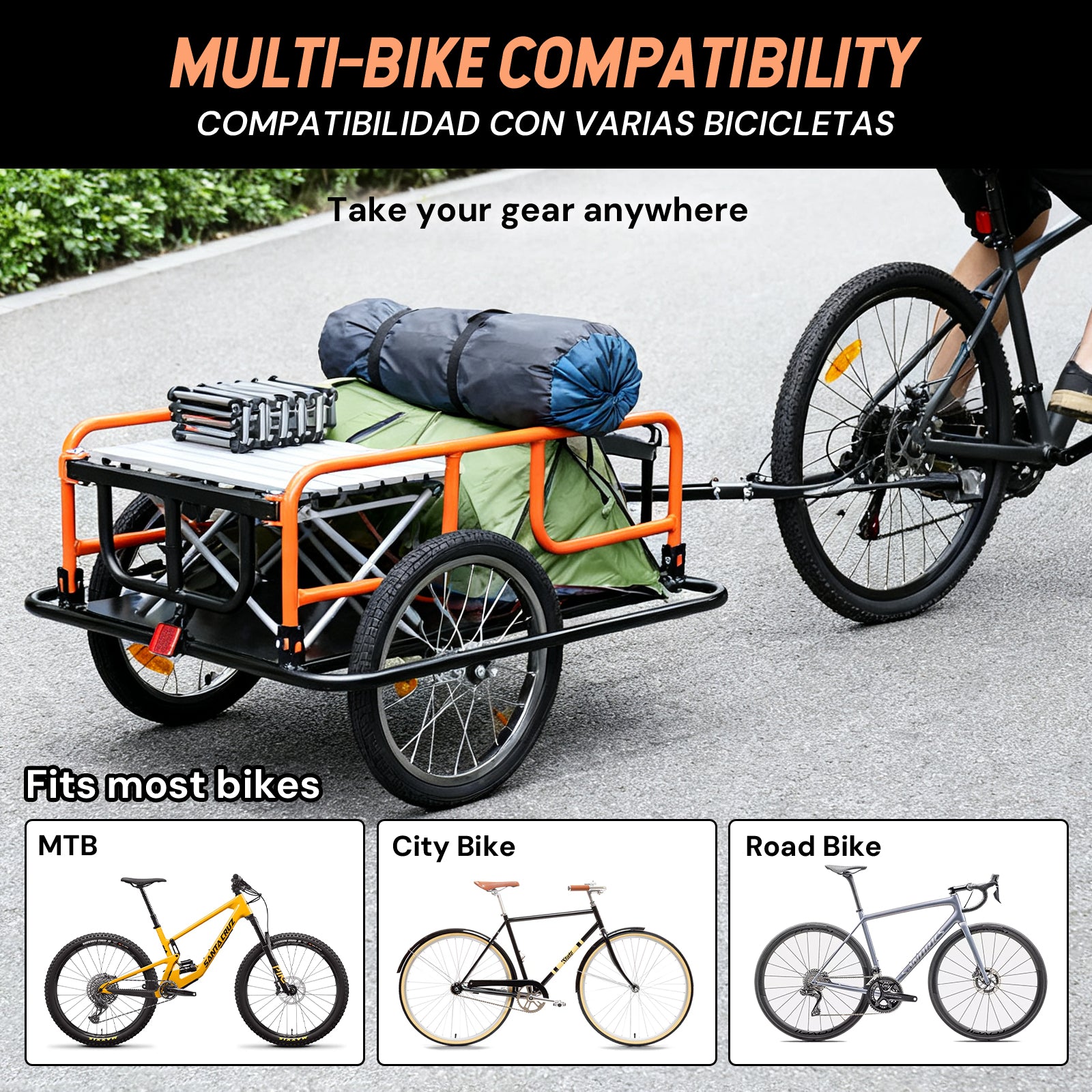 Foldable bicycle cargo trailer | Black & Orange | Sekamtools
