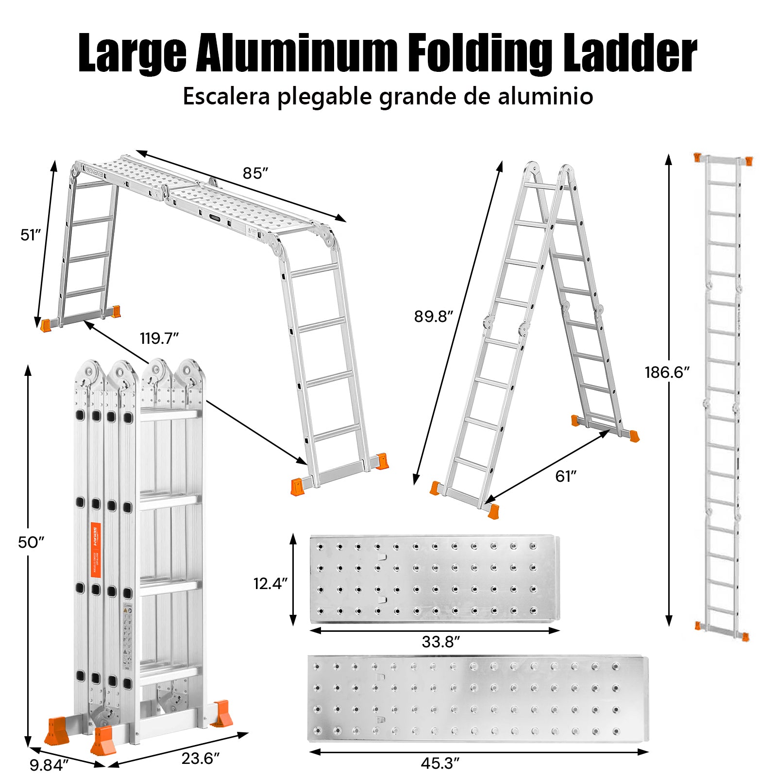 S-7-in-1 Aluminum Folding Ladder | Silver | Sekamtools