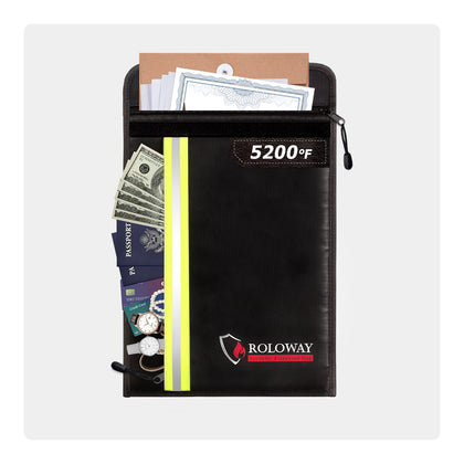 Fireproof document bag with Aluminum Foil Layer | 15.5 x 11.5 inch 5200℉ Black Fireproof Bag | Roloway