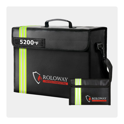 Fireproof bag | Large 17 x 12 x 5.8 inch 5200℉ Black with Reflective Strip | Roloway