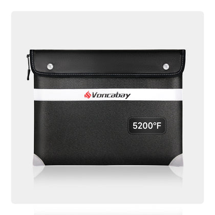 Fireproof Document Bag  |  5200℉ Black with Front Pocket | Voncabay