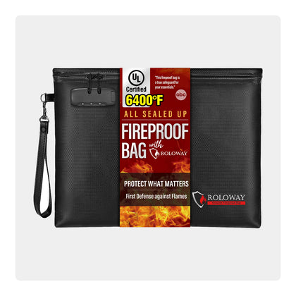 Newly ALL SEALED UP Fireproof Document Bag with Aluminum Foil Layer | 6400℉ Black | Roloway