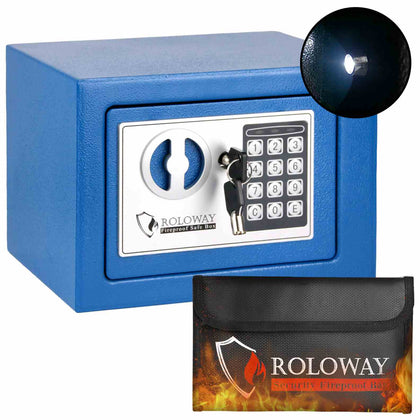 ROLOWAY SAFE steel small money safe box with fireproof money bag in blue0